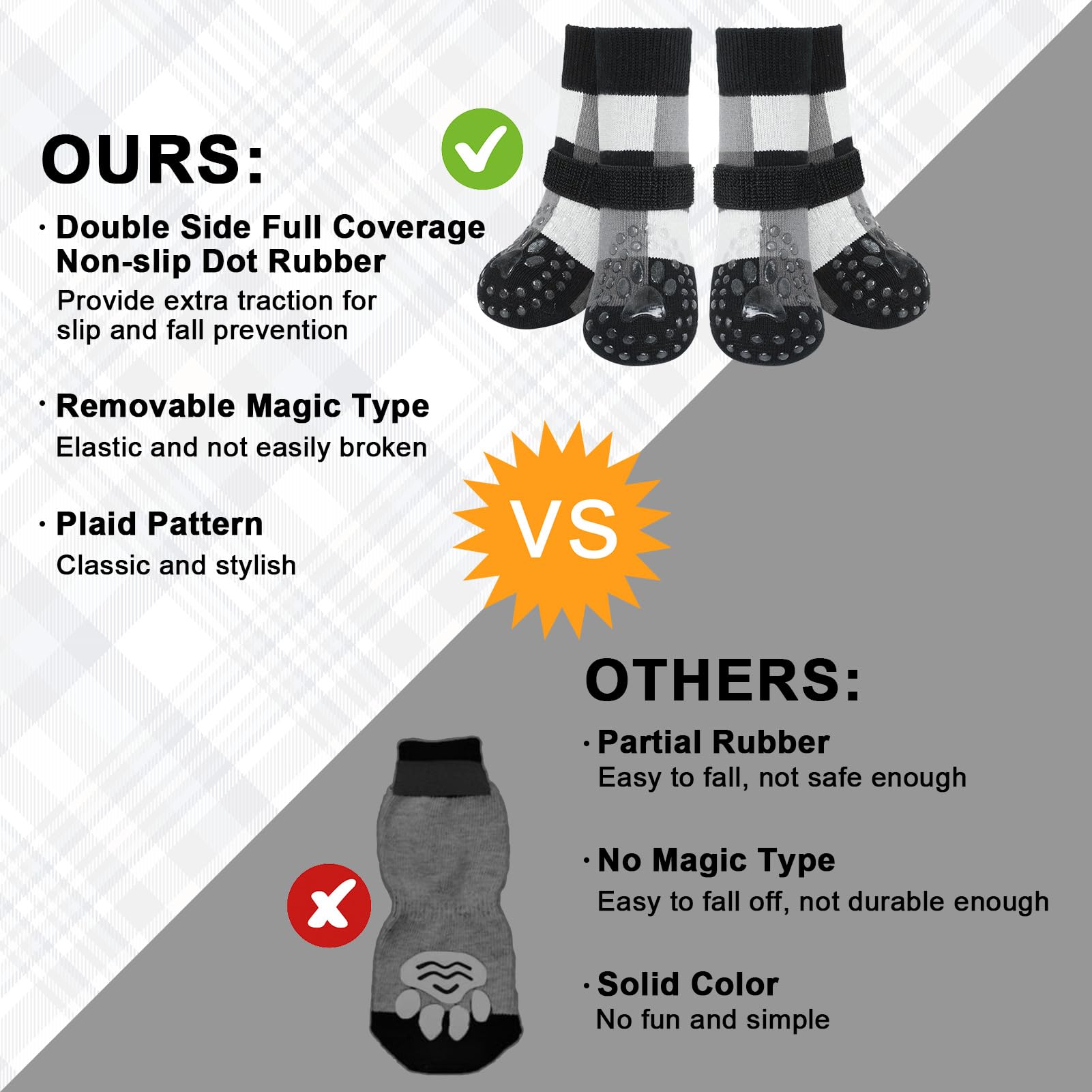 BEAUTYZOO dog socks designed for indoor-outdoor use on various terrains.