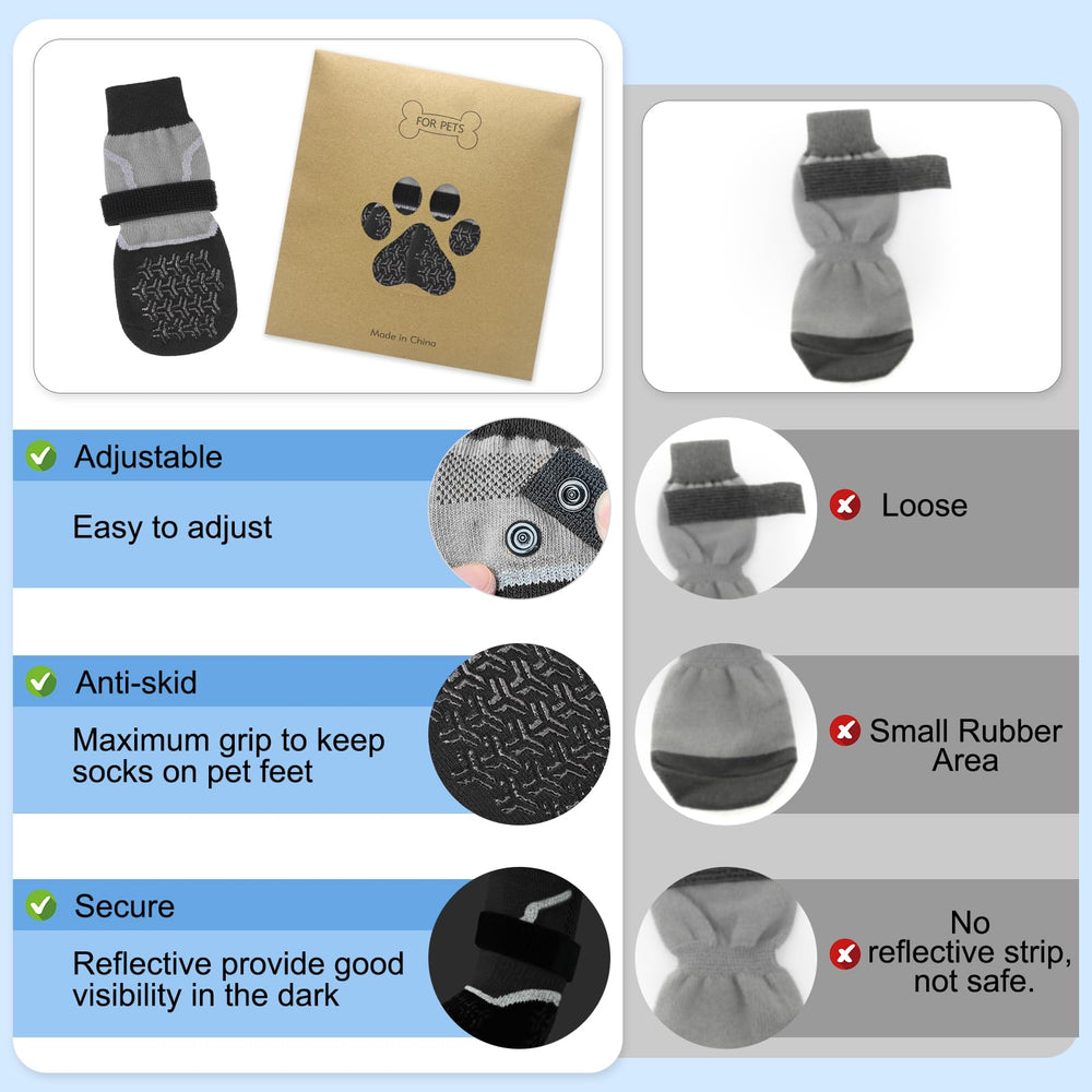 BEAUTYZOO dog socks night glow closeup highlighting reflective safety features.