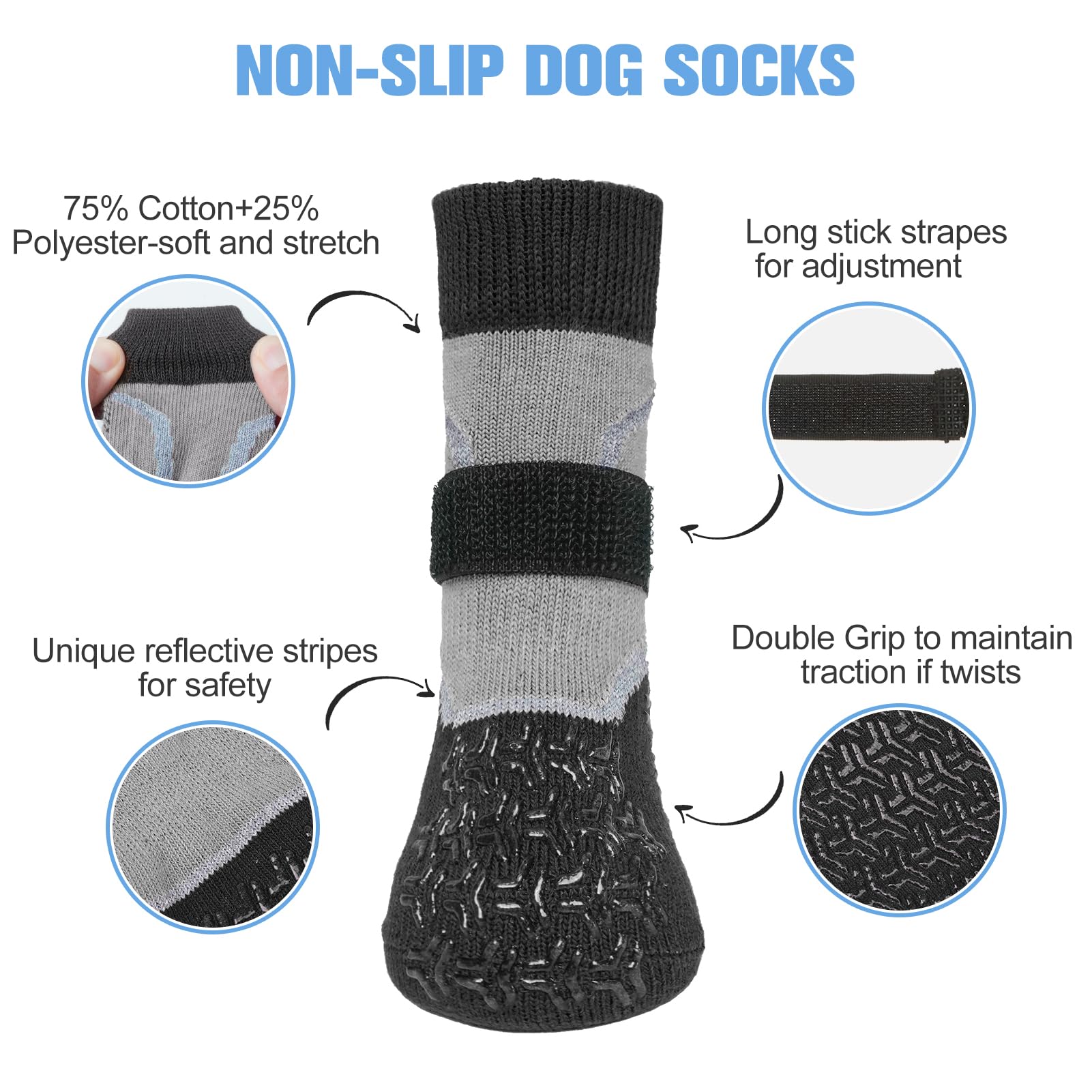 BEAUTYZOO dog socks provide non-slip grip for safer hardwood floor movement.