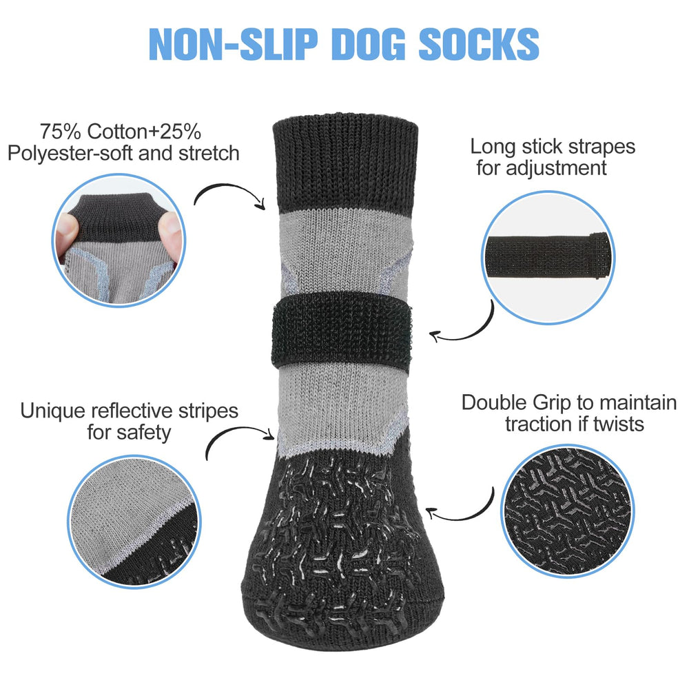 BEAUTYZOO dog socks provide non-slip grip for safer hardwood floor movement.