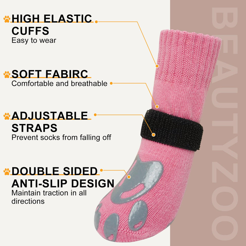 BEAUTYZOO dog socks offer non-slip traction on tile and wood floors.