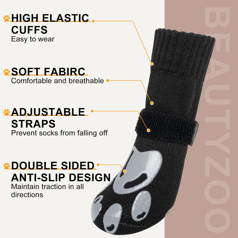 BEAUTYZOO dog socks feature non-slip paw-print grip for confident movement.