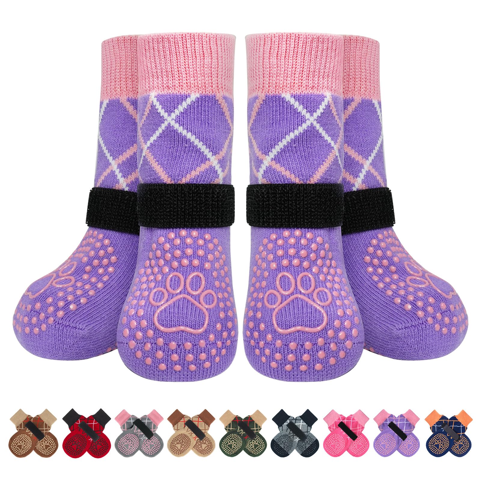BEAUTYZOO dog socks pack 6pcs shown with paw-width measurement for proper fit and comfort.