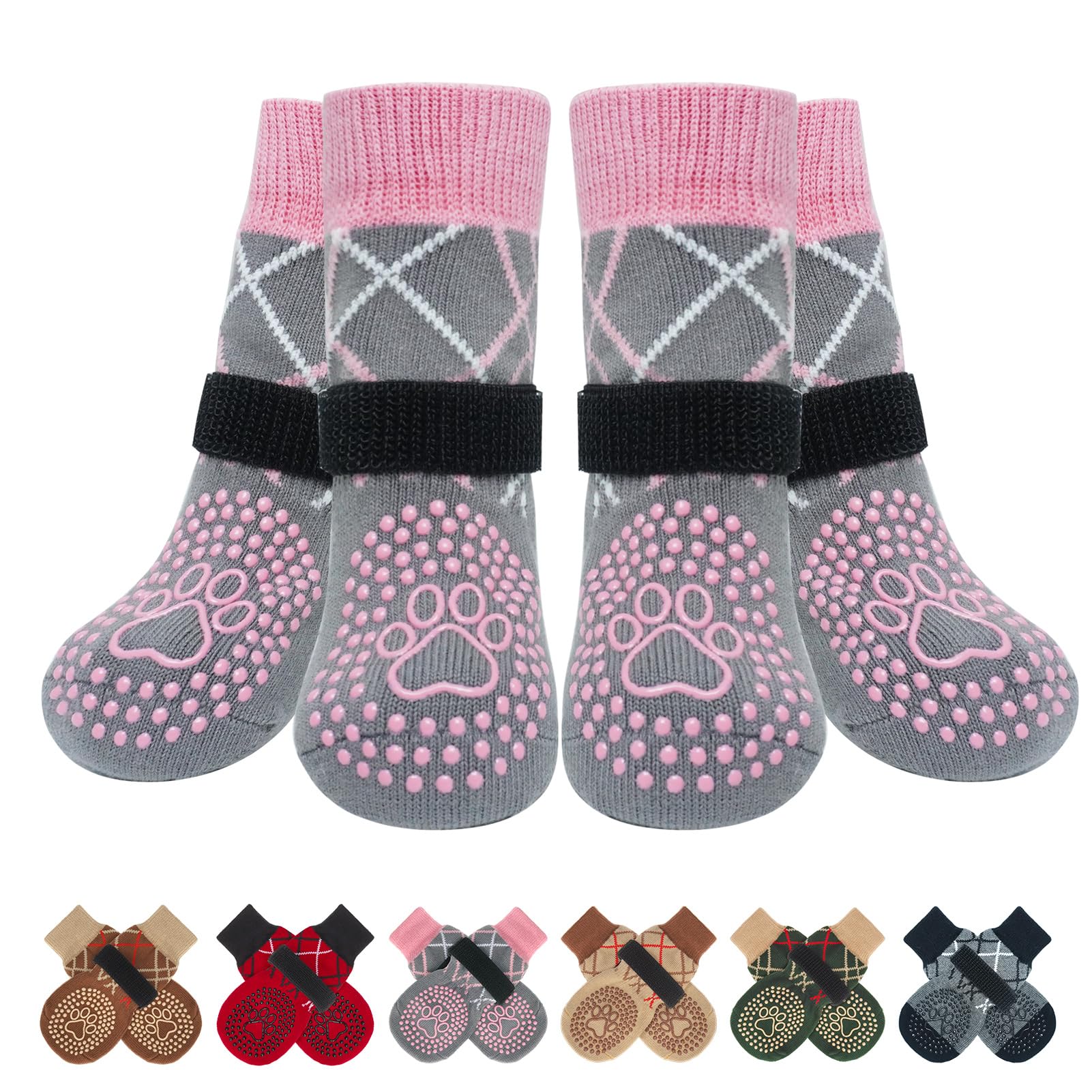 BEAUTYZOO dog socks packaging shows three pairs and color options for paws.
