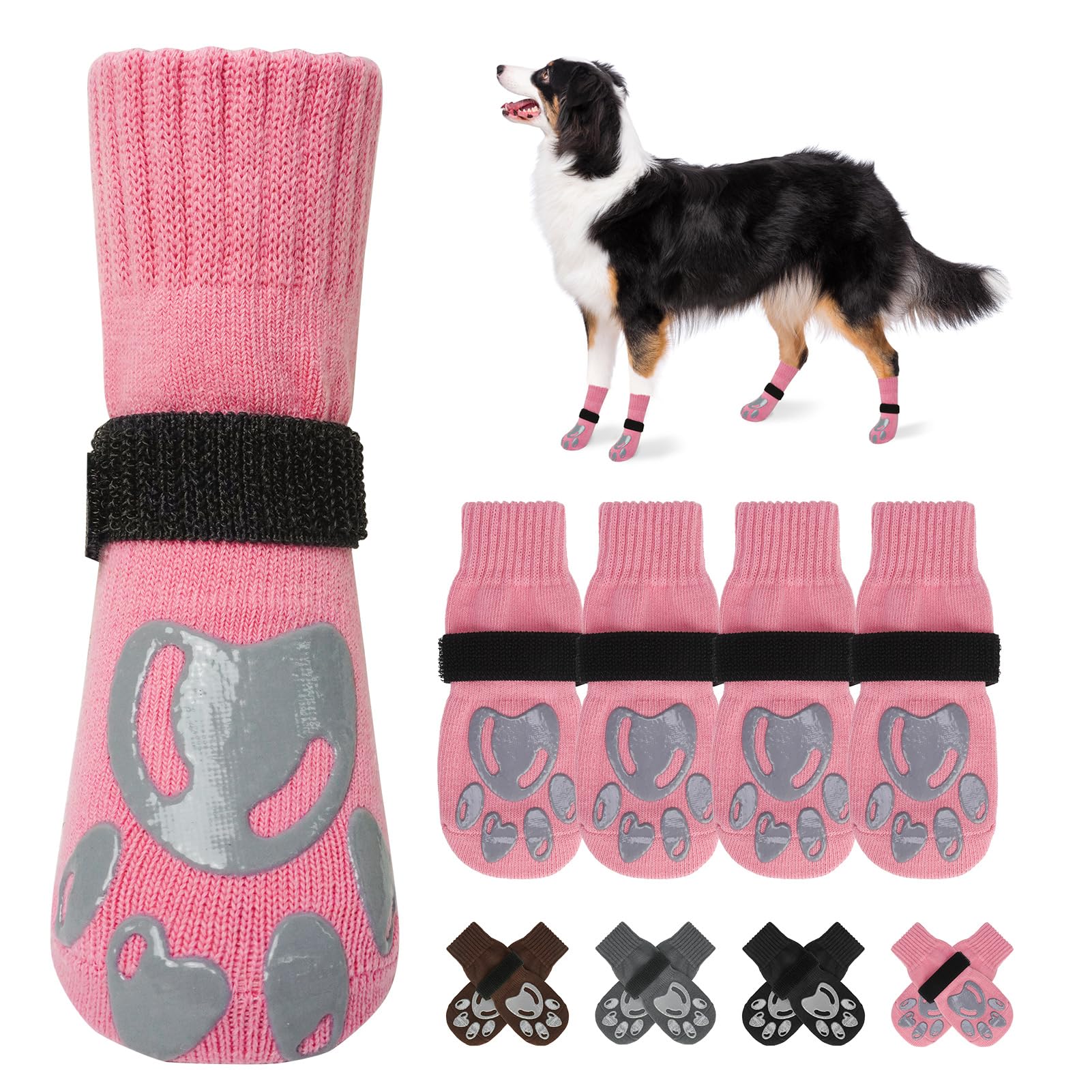 BEAUTYZOO dog socks with paw-print grippers deliver secure traction on slick floors.