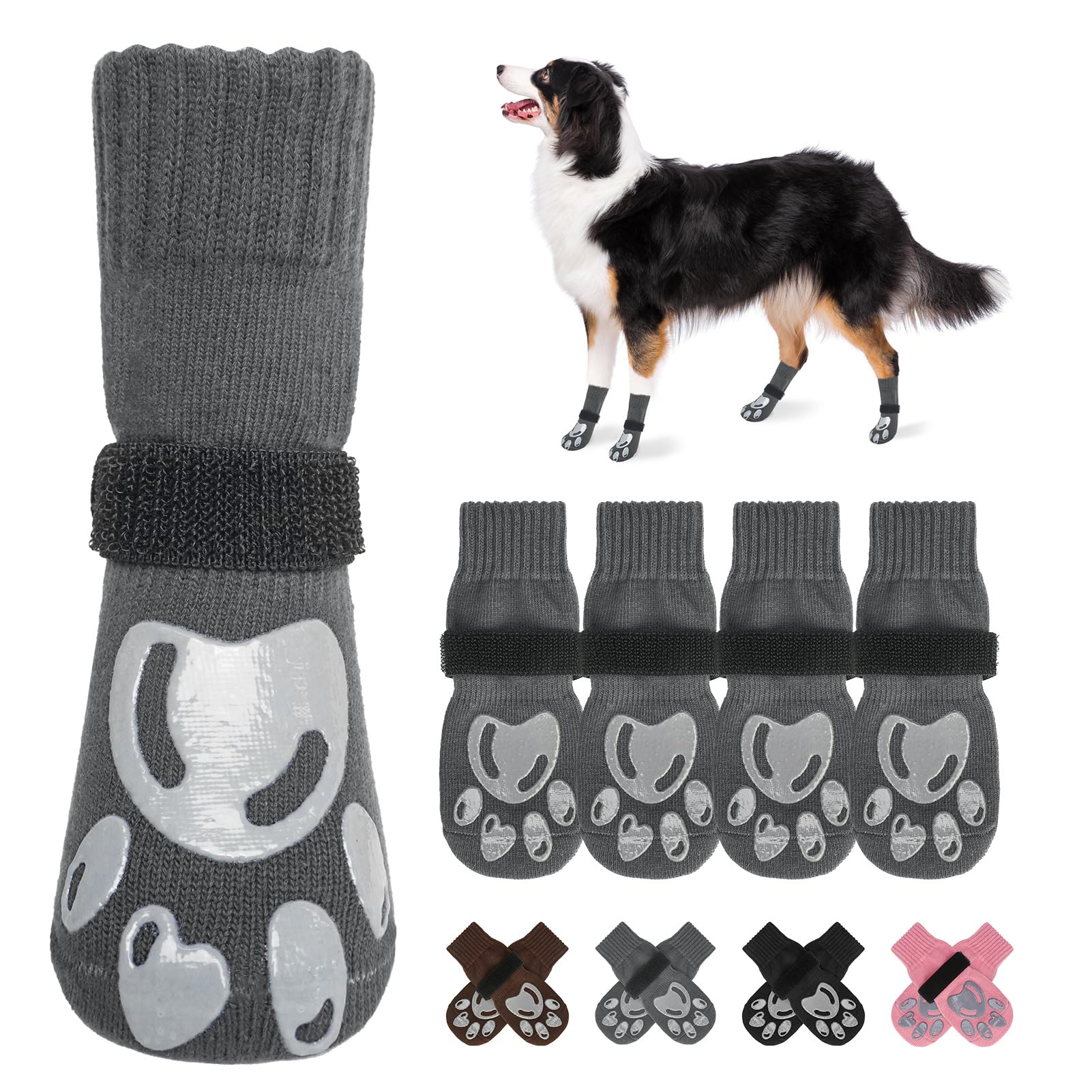 BEAUTYZOO Dog Socks with paw-print traction for safer hardwood floors.