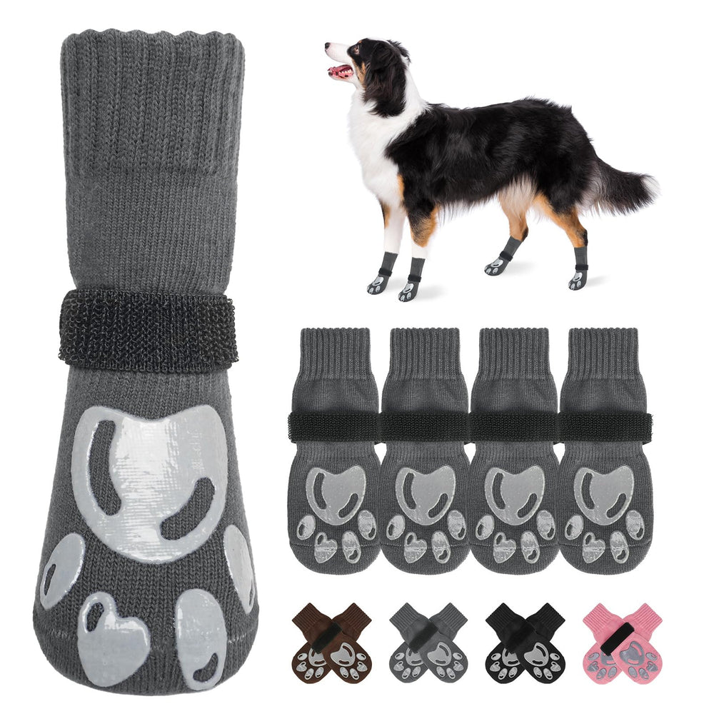 BEAUTYZOO Dog Socks with paw-print traction for safer hardwood floors.