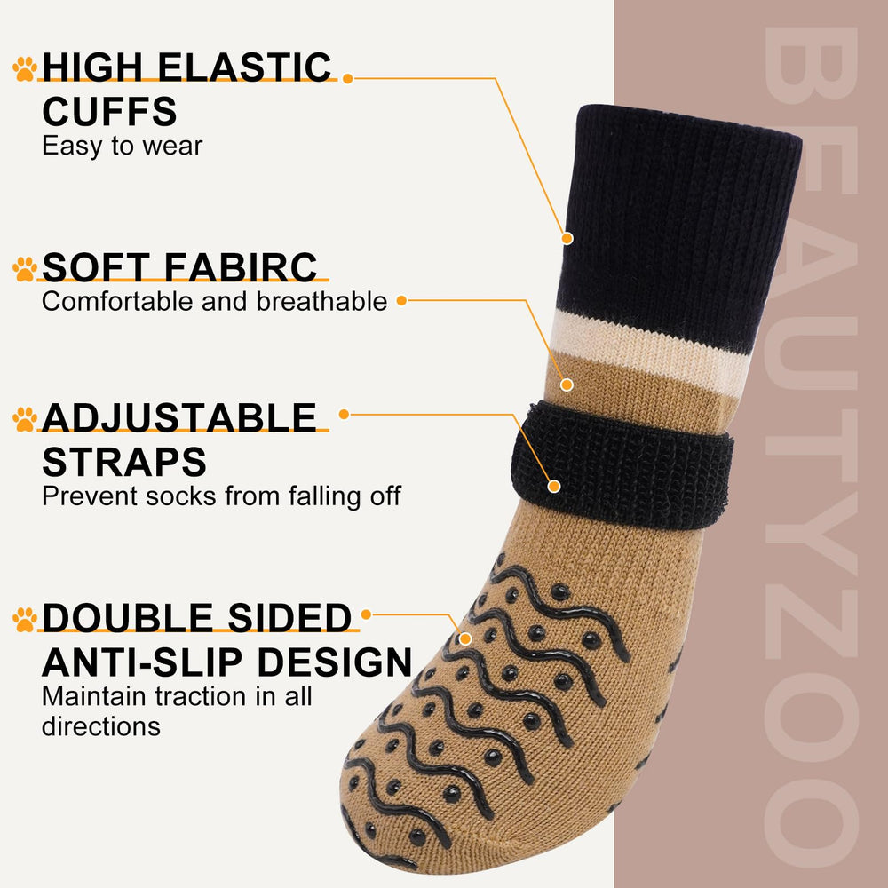 BEAUTYZOO Dog Socks secure-fit straps keep socks in place during play.