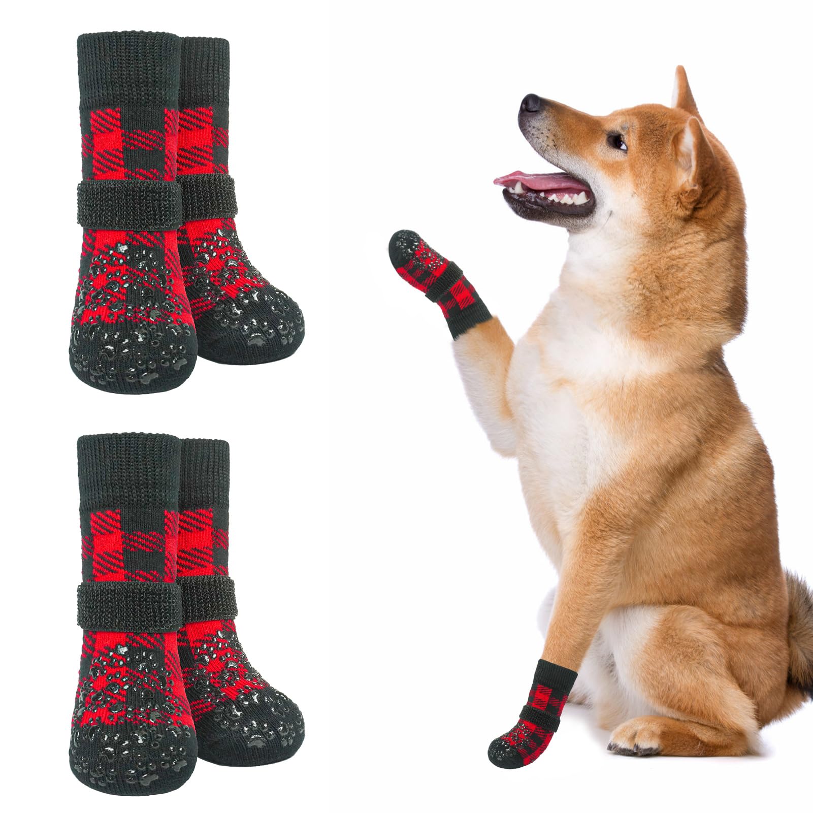 BEAUTYZOO dog socks traction grip on paws boosts non-slip control during indoor activities.