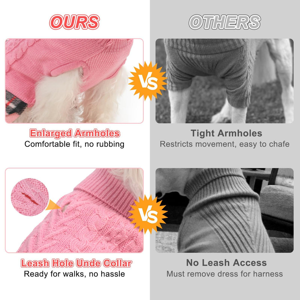 Beautyzoo dog sweater dress with leash hole for hassle-free walks.