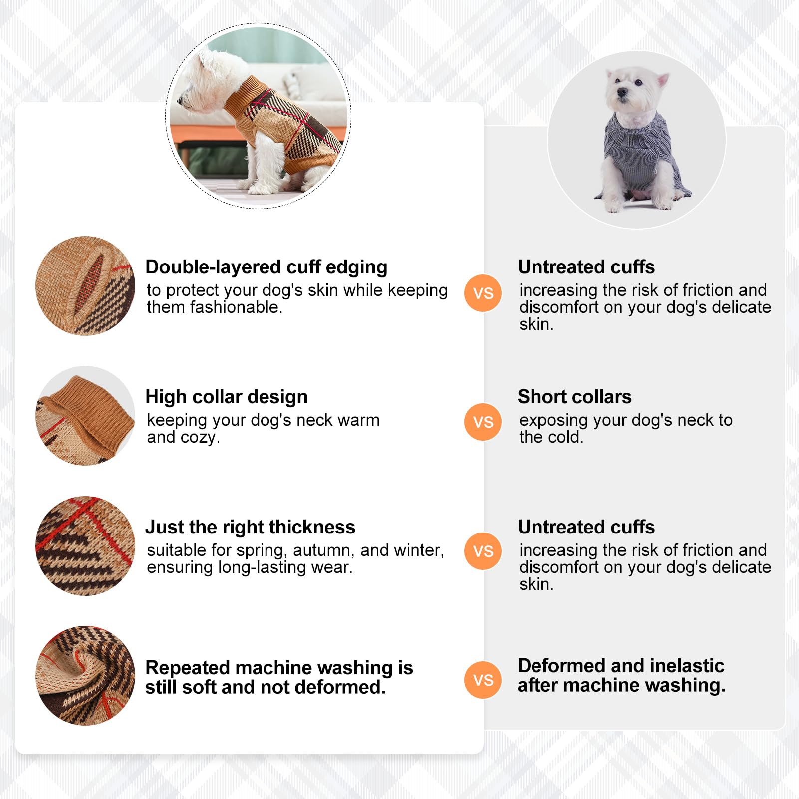 BEAUTYZOO knitted pull-over dog sweater size chart image helps choose the best fit
