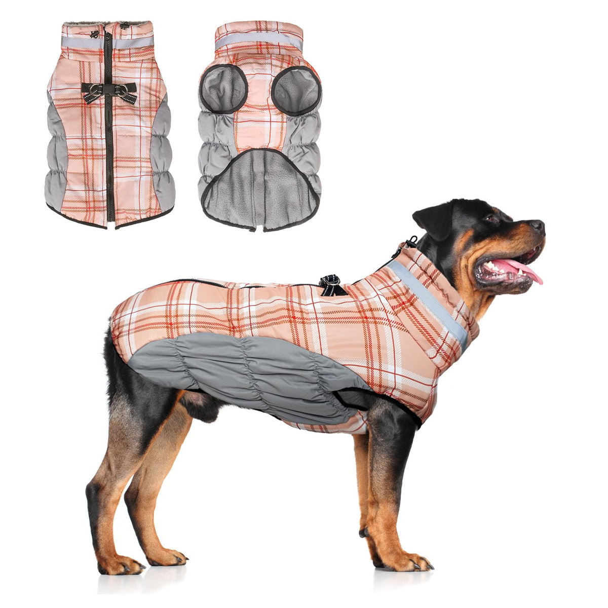 BEAUTYZOO dog winter coat built-in harness back D-ring for easy leash control