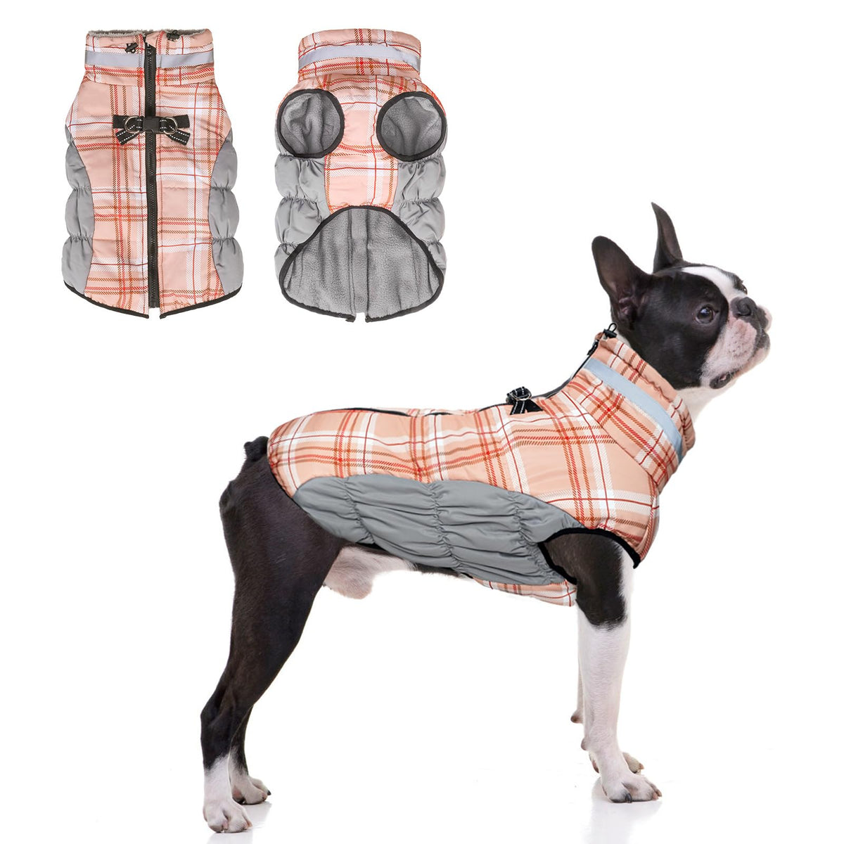 BEAUTYZOO dog winter coat with harness back D-ring for easy leash attachment during walks.