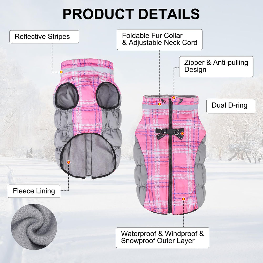 BEAUTYZOO dog-winter-coat-side-view reflective-strips boost nighttime visibility.