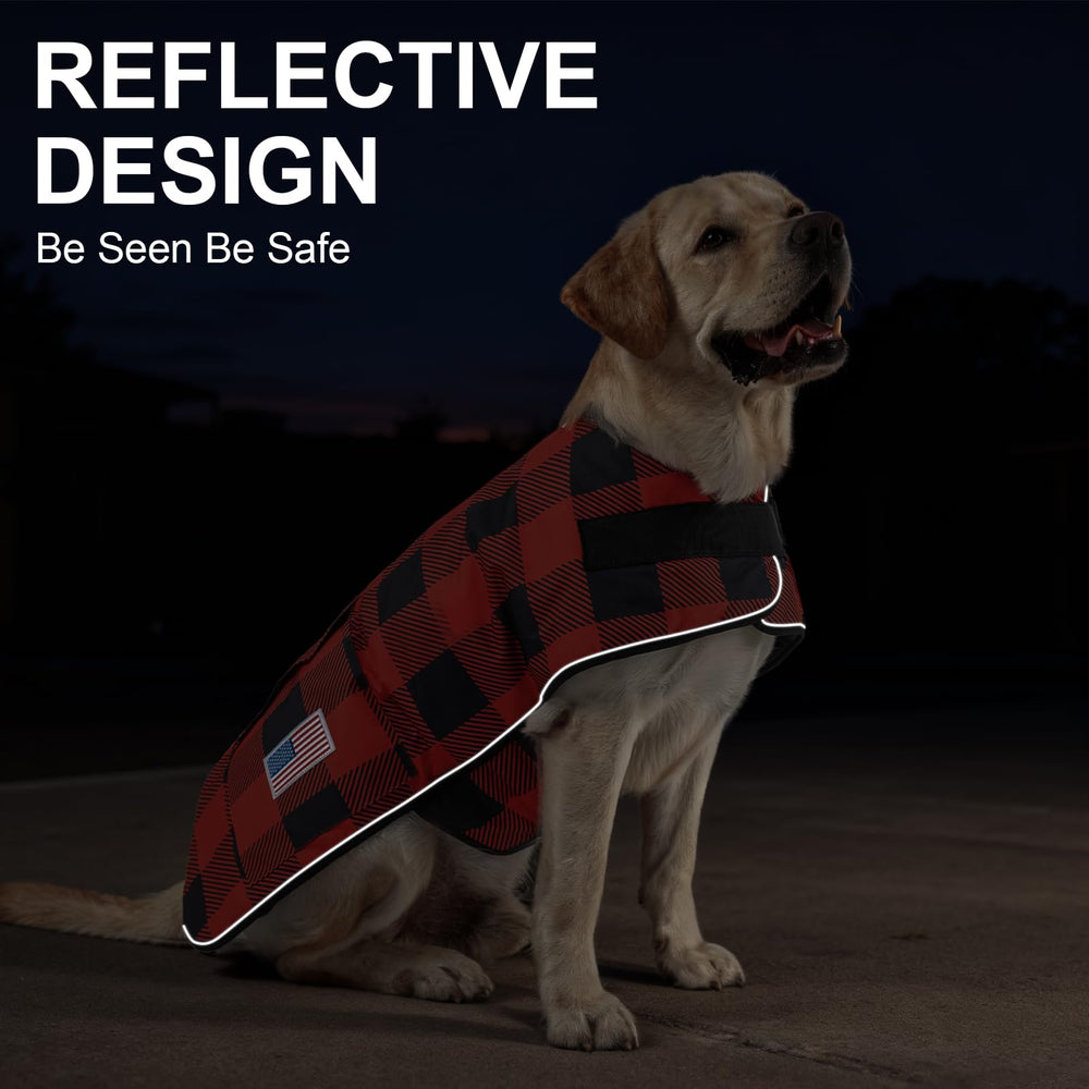 BEAUTYZOO Dog Winter Coat XXL reflective-piping improves visibility during dusk or dawn walks.
