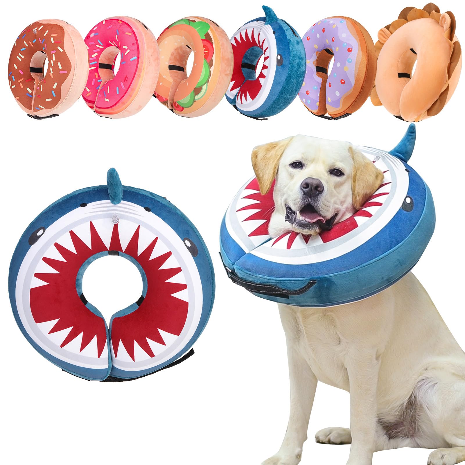 BEAUTYZOO donut collar shark blue closeup showing soft inflatable support for pets