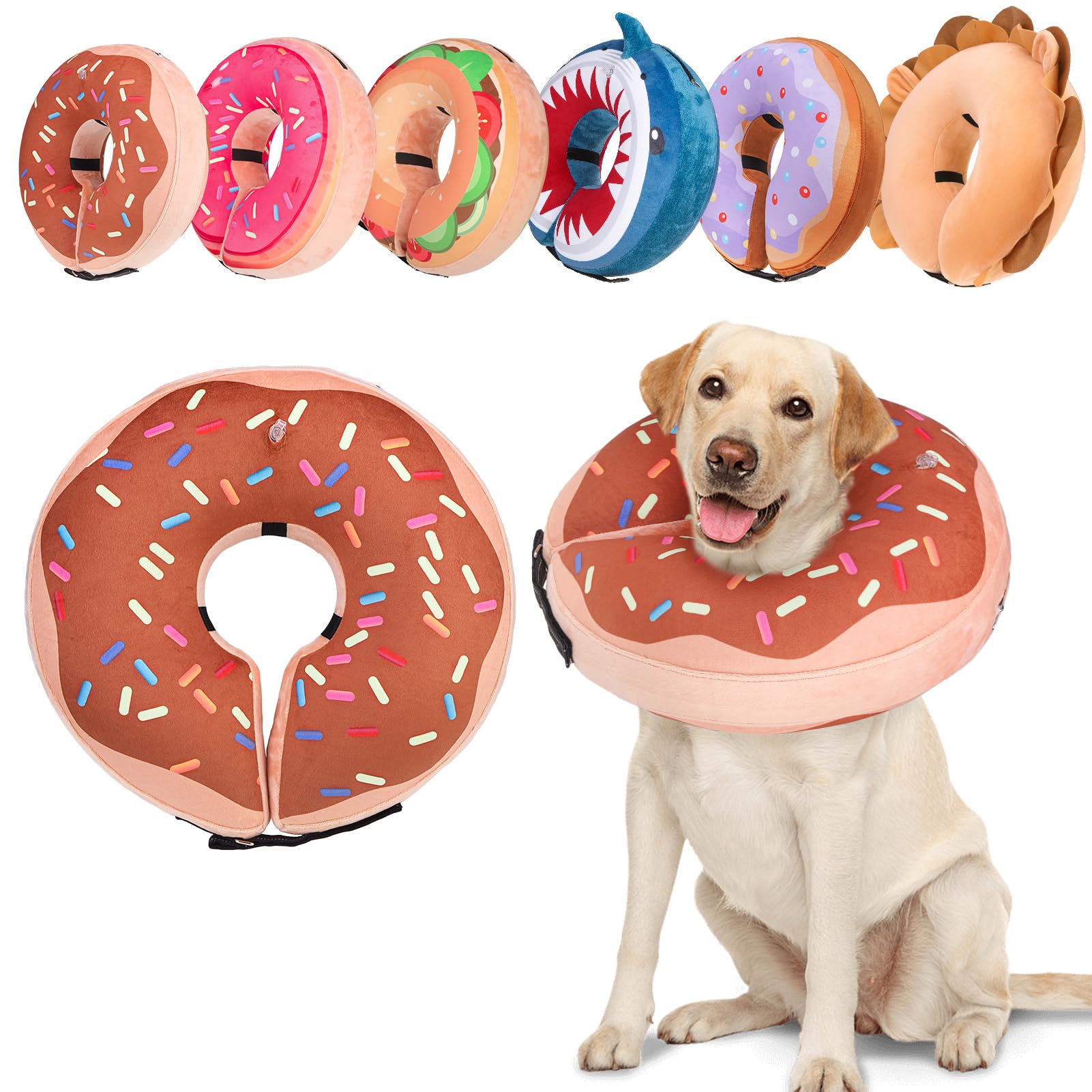 BEAUTYZOO donut dog cone chocolate brown shown in post-surgery comfort product shot