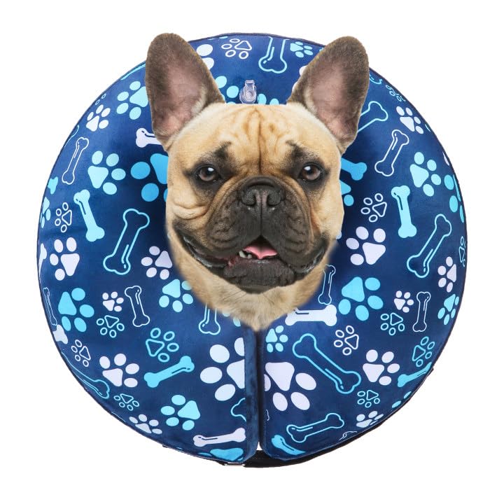 BEAUTYZOO inflatable dog cone front view navy blue supports safe post-surgery healing