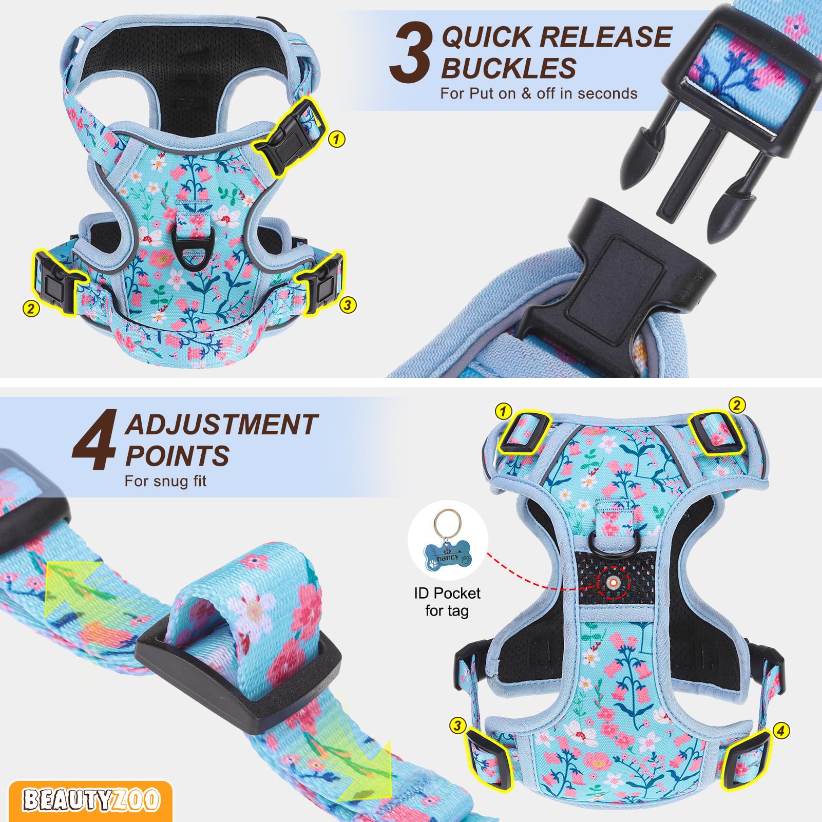 BEAUTYZOO No Pull Harness small durable stitching for long lasting wear