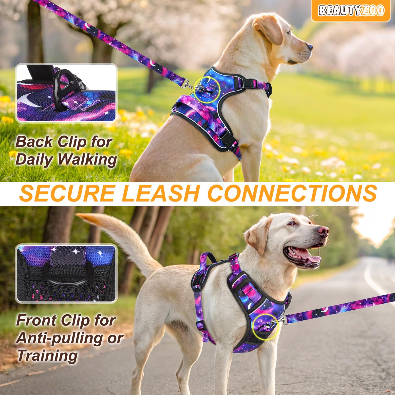 BEAUTYZOO No Pull Harness air mesh lining keeps dogs cool