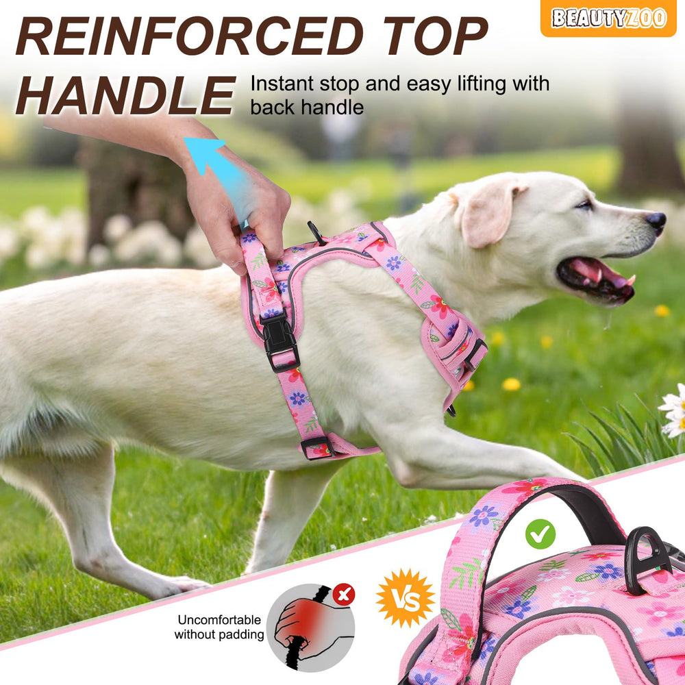 BEAUTYZOO No Pull Harness detail of overhead-free 3-snap buckles for quick fitting.