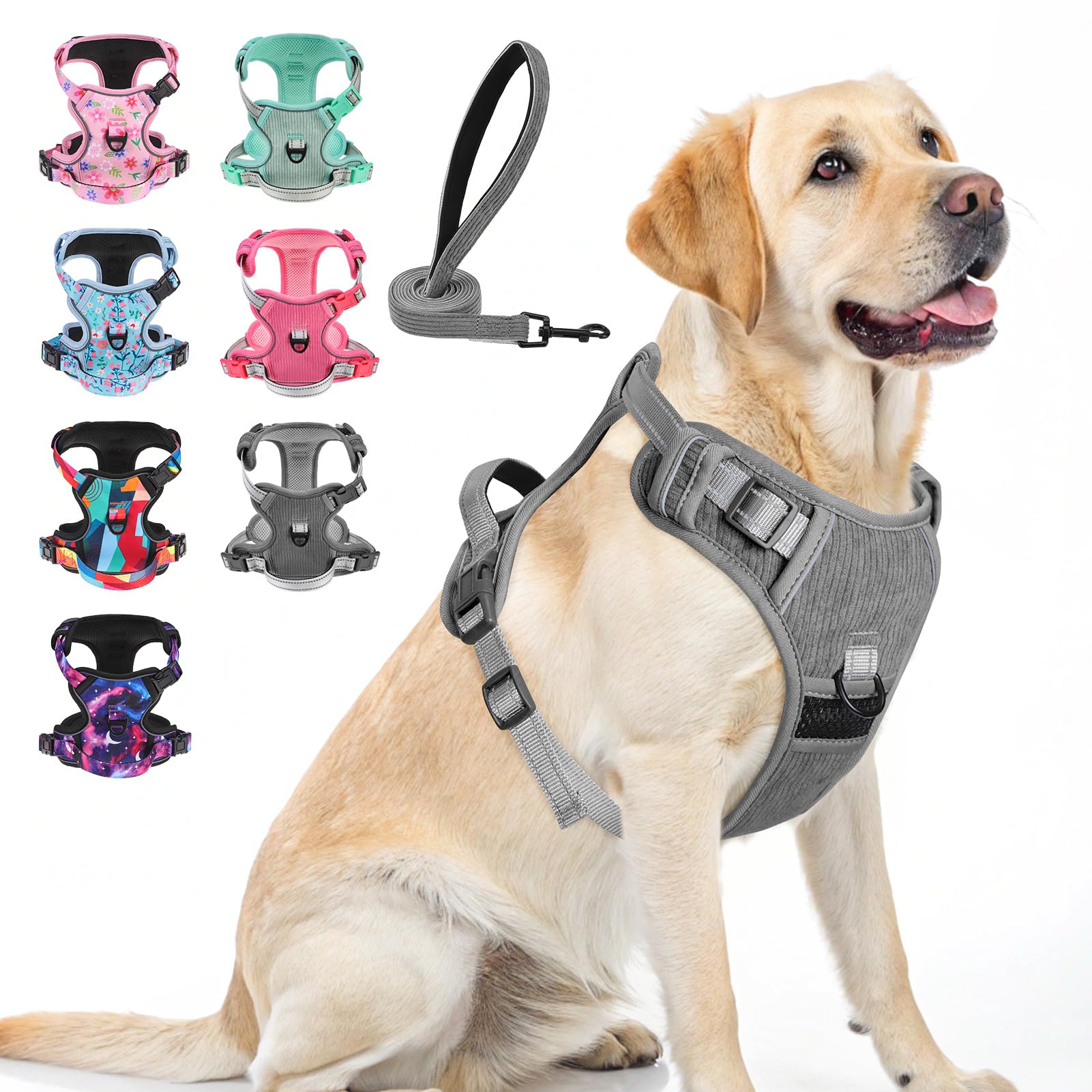 BEAUTYZOO No Pull harness grey front view for comfortable training
