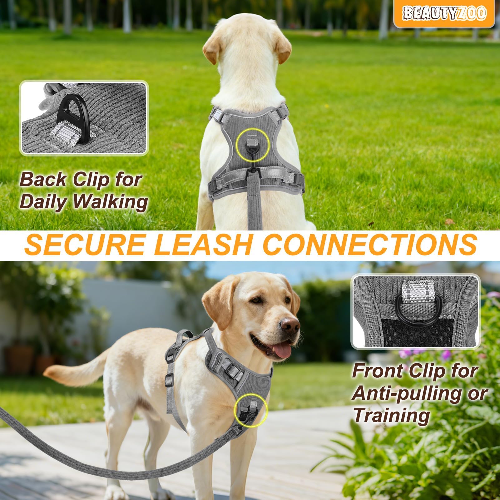 BEAUTYZOO No Pull harness reflective strips aids night visibility