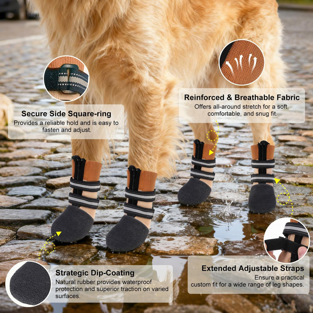 beautyzoo non-slip dog booties improve traction on hardwood and tiles.