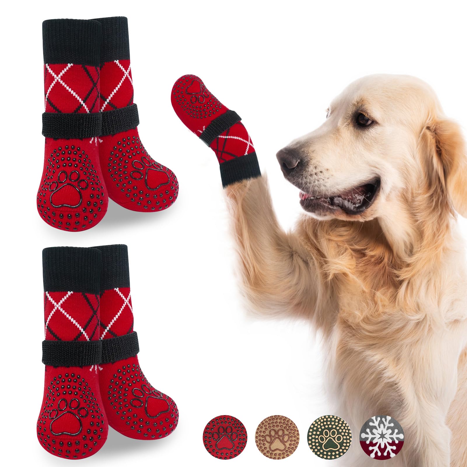 Beautyzoo non-slip dog socks grip bottom for safer indoor traction