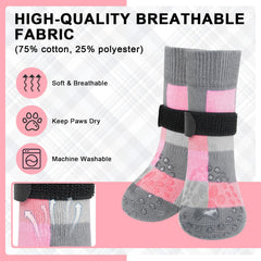 BEAUTYZOO non-slip dog socks with adjustable straps secure a comfortable fit.