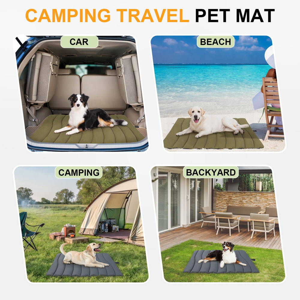 BEAUTYZOO outdoor dog bed measures 26 by 43 inches for medium to large dogs.