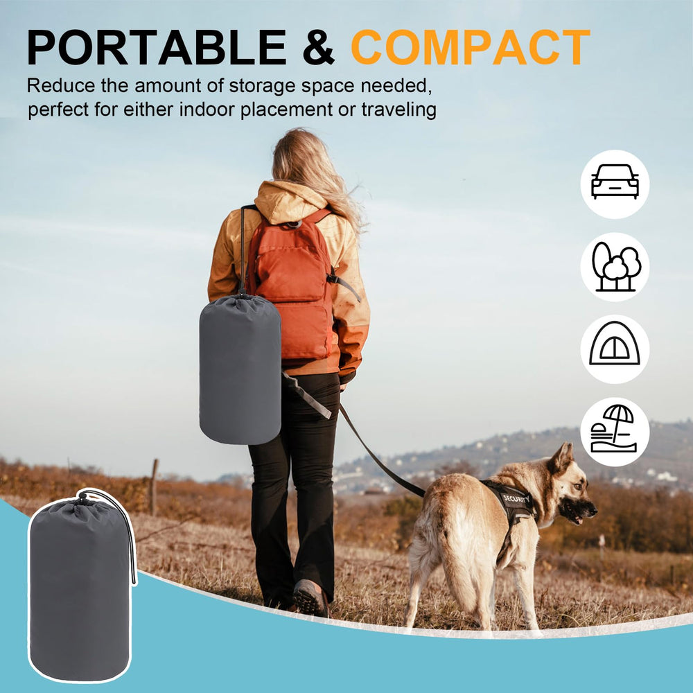 BEAUTYZOO Outdoor Dog Bed folds into a travel bag for easy trips.