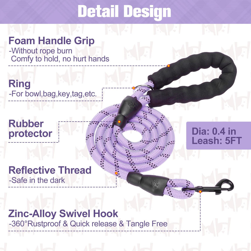 BEAUTYZOO padded handle leash offers comfortable grip for longer strolls.