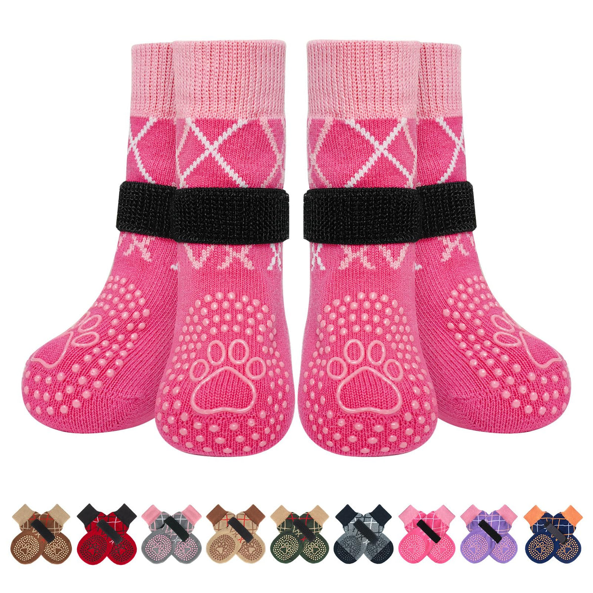 BEAUTYZOO pink dog socks packaging highlights color options for paw protection