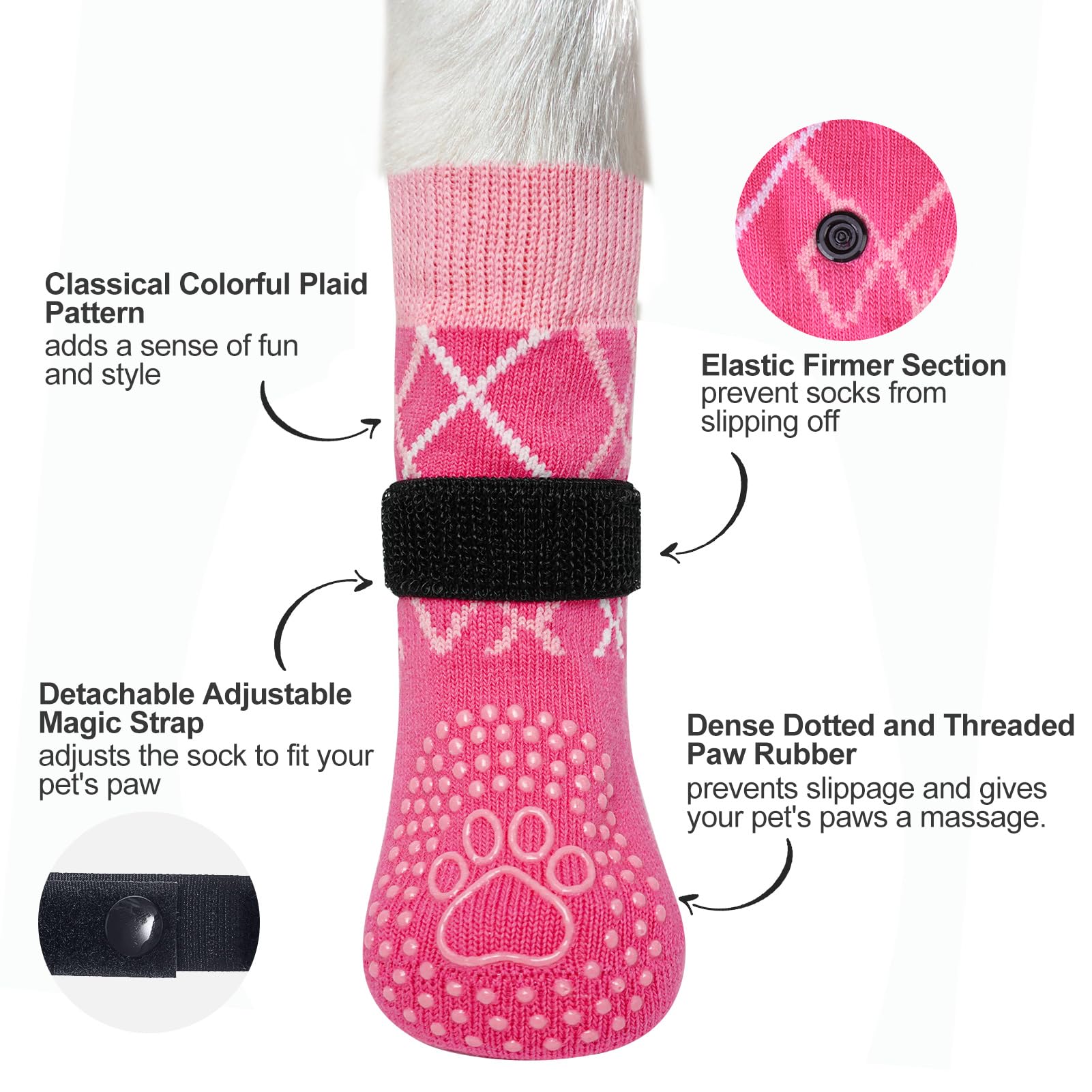 BEAUTYZOO pink dog socks side view shows soft knit