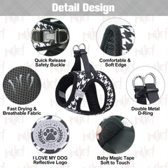 BEAUTYZOO plaid breathable mesh harness with reflective strips for safer low-light visibility.