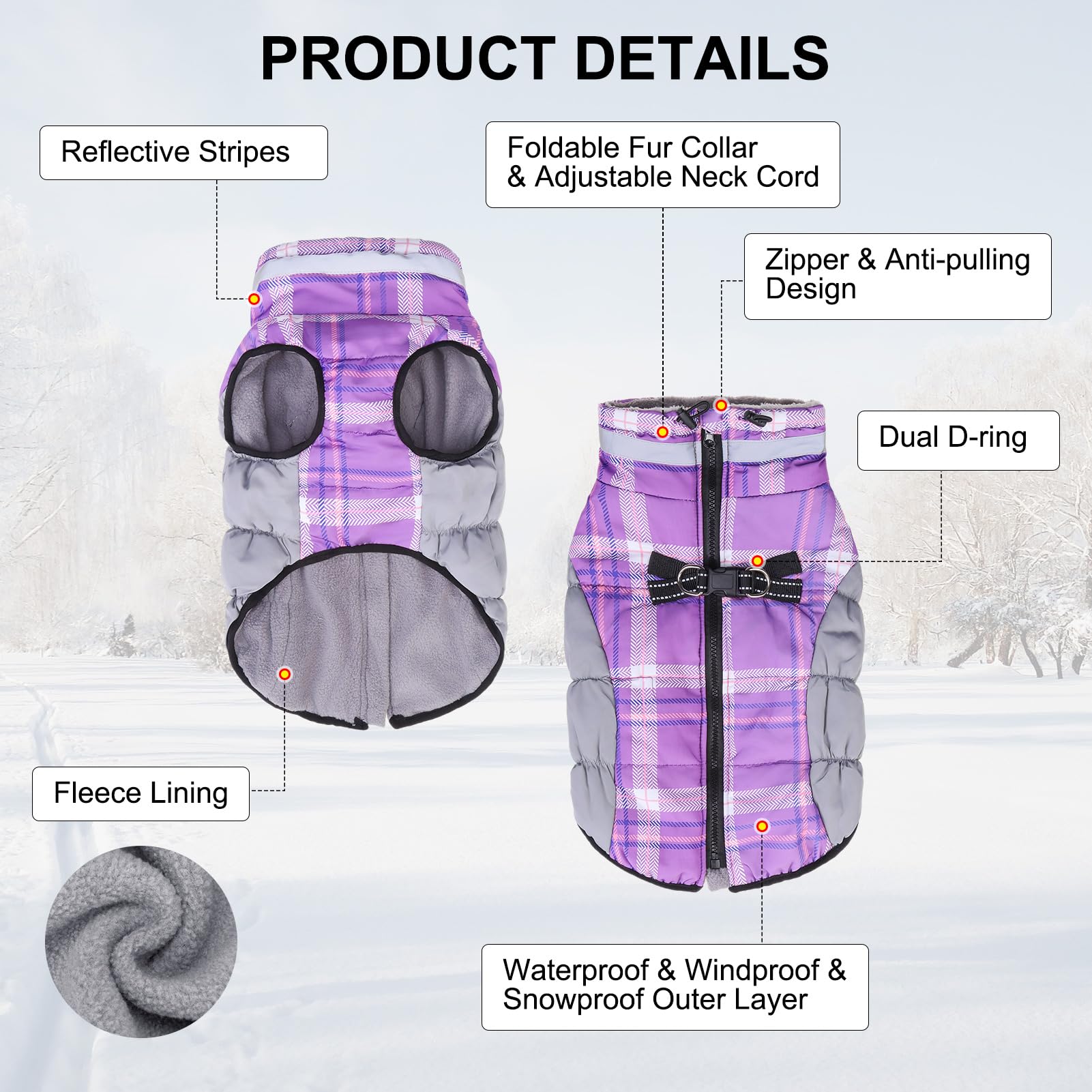 BEAUTYZOO reflective plaid puffer on a dog increases nighttime visibility during evening strolls