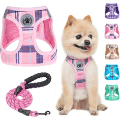 BEAUTYZOO small dog harness in pink plaid for comfortable walks and no pull design