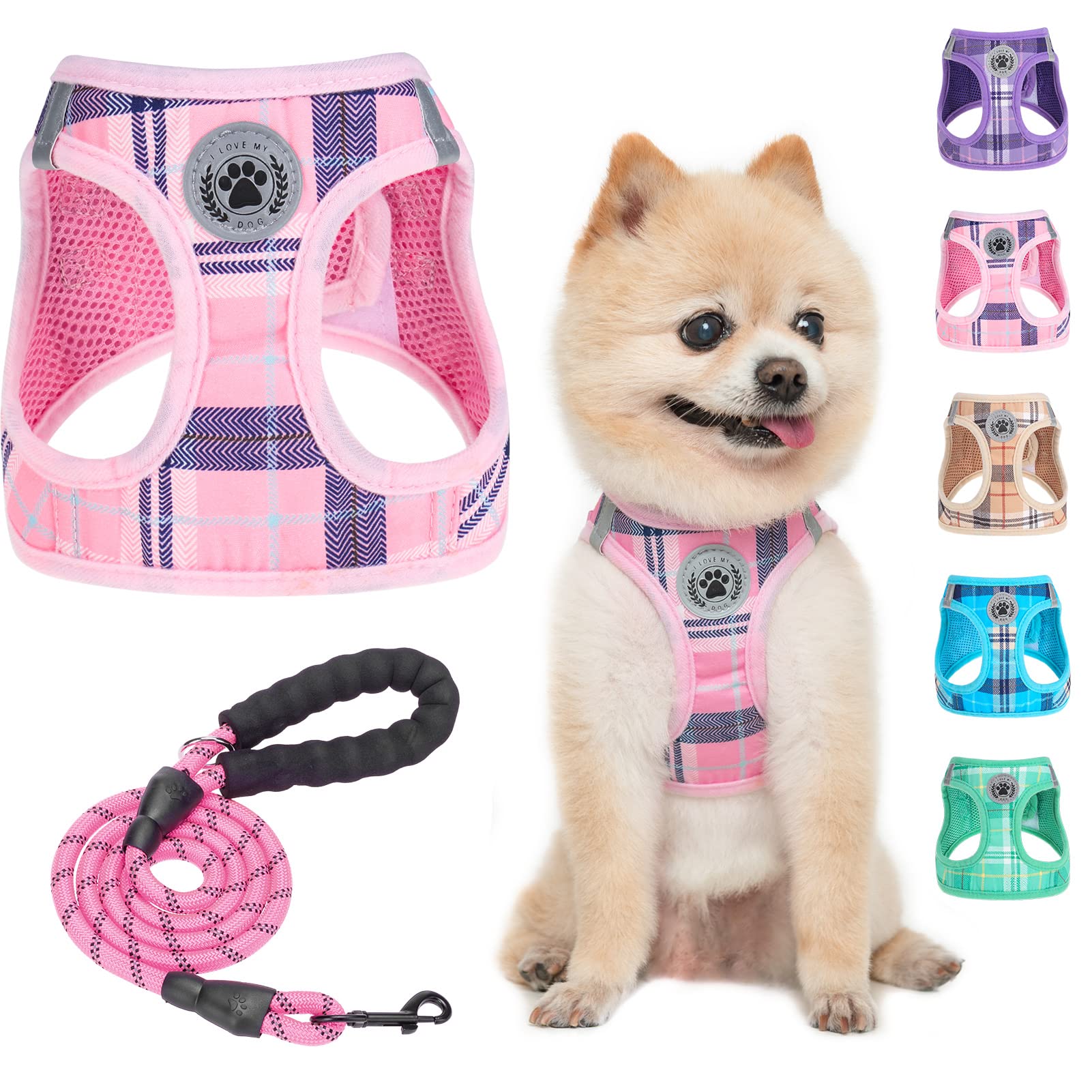 BEAUTYZOO small dog harness plaid breathable mesh for comfortable daily walks