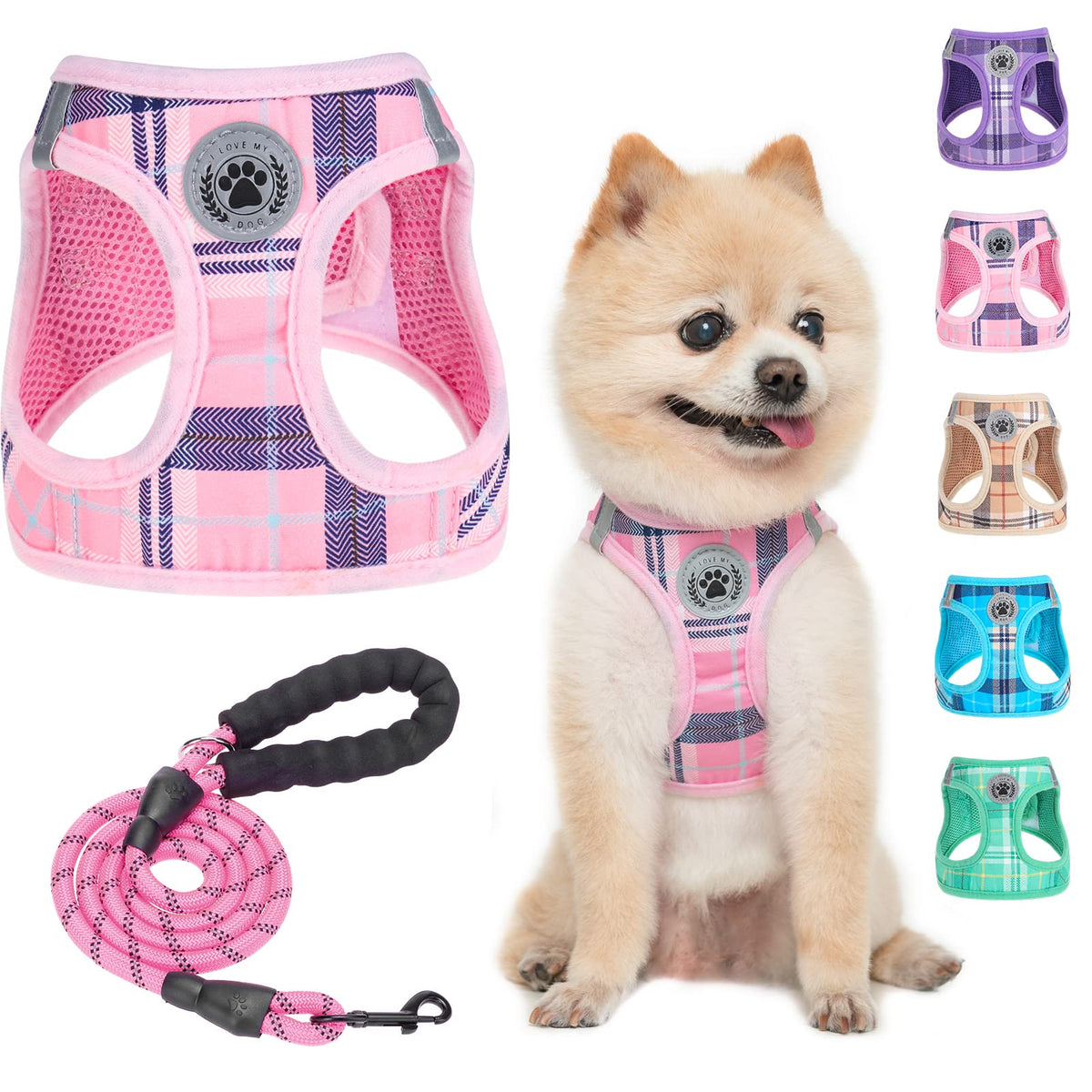 BEAUTYZOO small dog harness plaid breathable mesh for comfortable daily walks