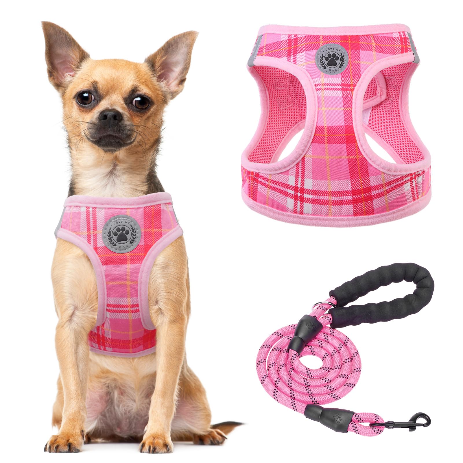 BEAUTYZOO small dog harness step-in no choke pink XS, easy on and secure for daily walks.