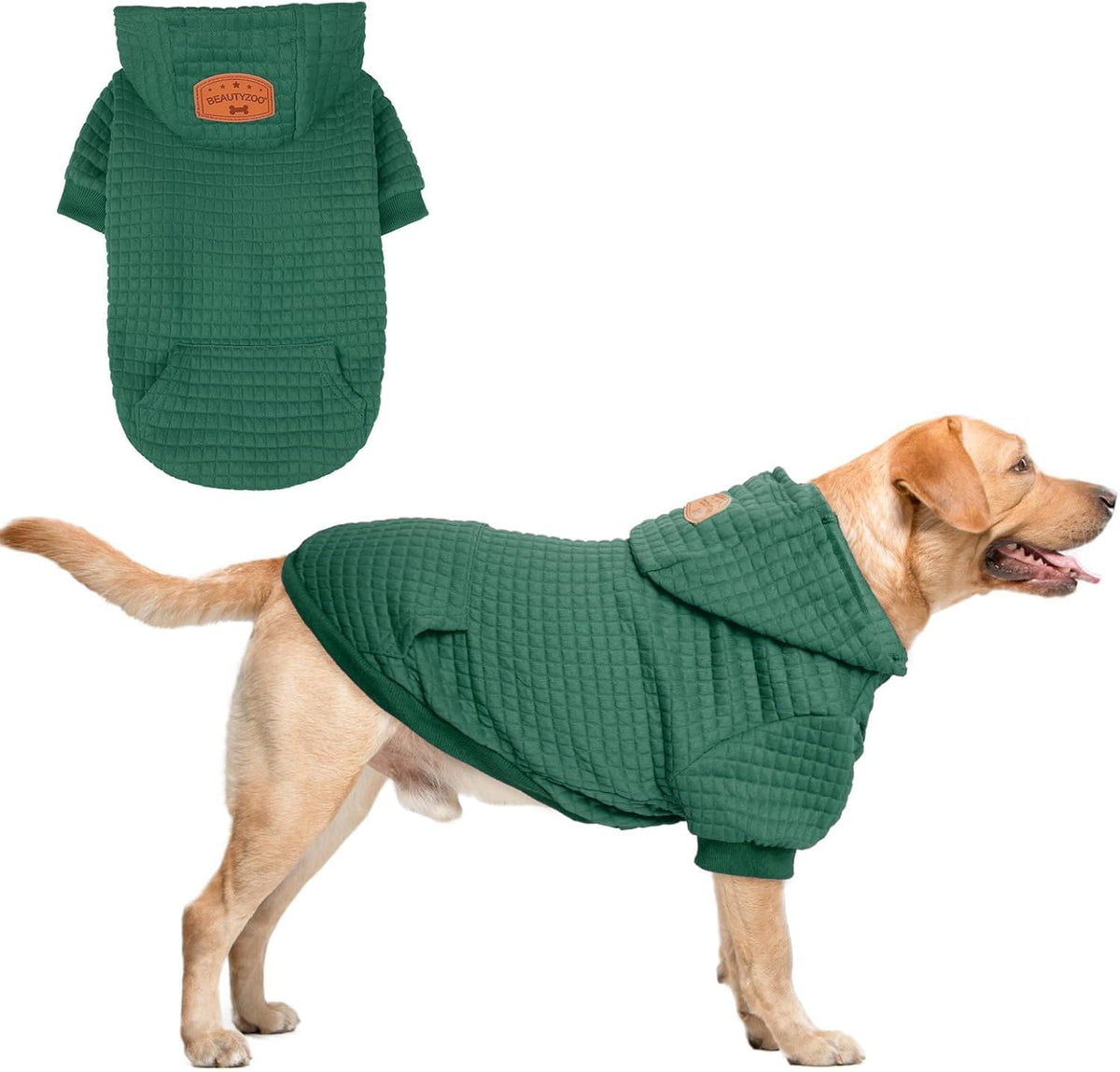 BEAUTYZOO small dog hoodie pocket green XL front view highlights warmth and style