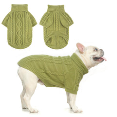 BEAUTYZOO Small Dog Sweater green cable knit front view shows cozy warmth for chilly walks.