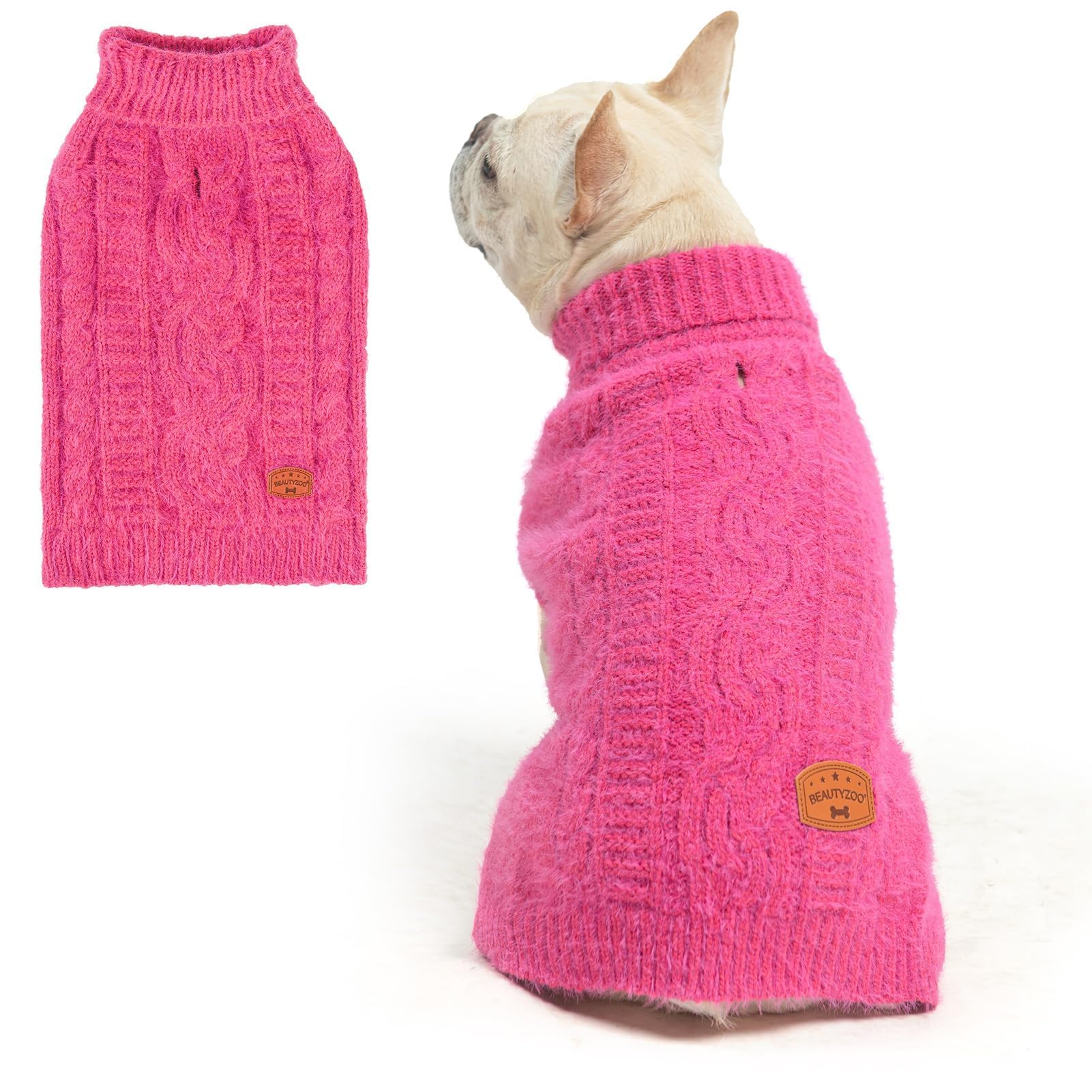 BEAUTYZOO Small Dog Sweater close-up in soft mink knit for cozy warmth