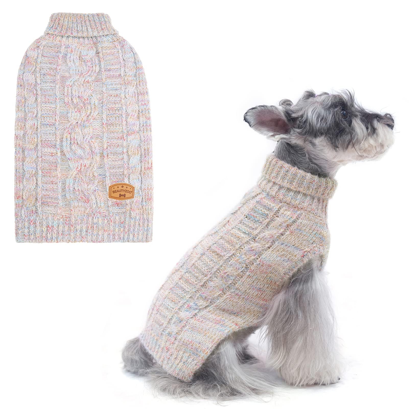 BEAUTYZOO small dog sweater with turtleneck gradient beige keeps dogs warm on chilly walks.