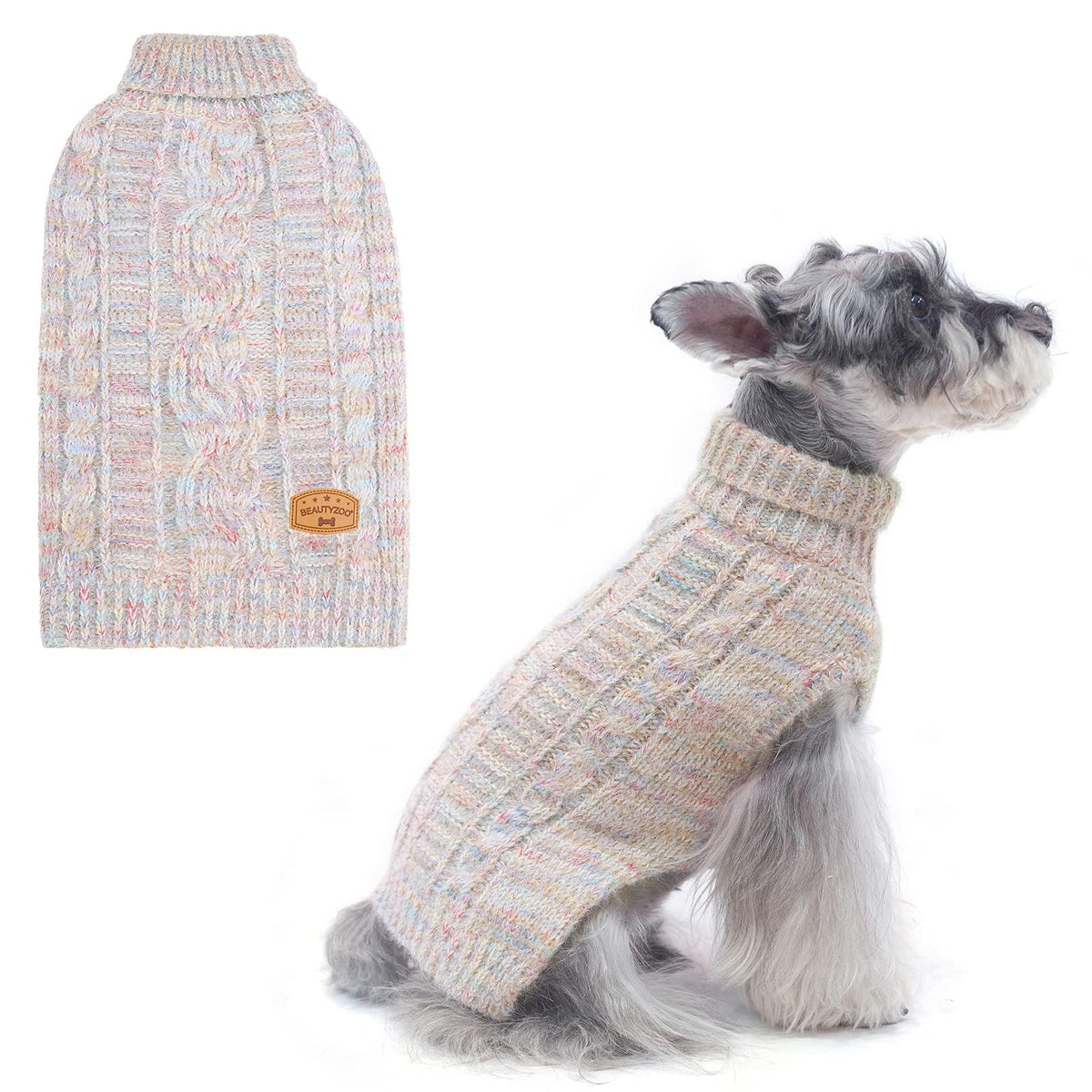 BEAUTYZOO small dog sweater with turtleneck gradient beige keeps dogs warm on chilly walks.