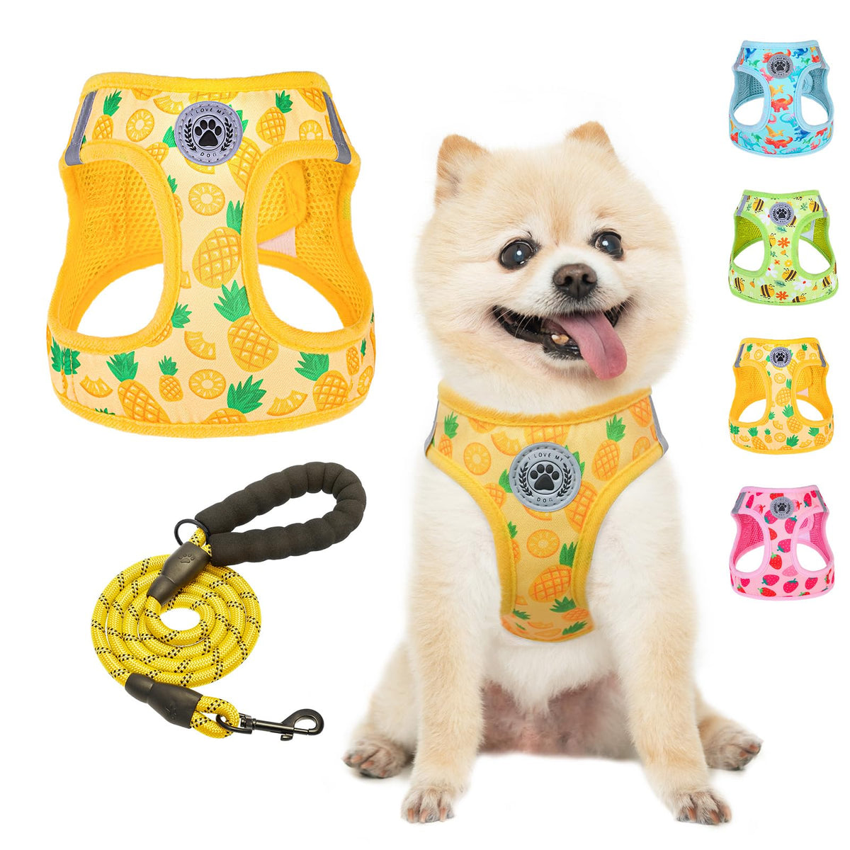 Beautyzoo Step-in harness with pineapple pattern for comfortable daily walks.