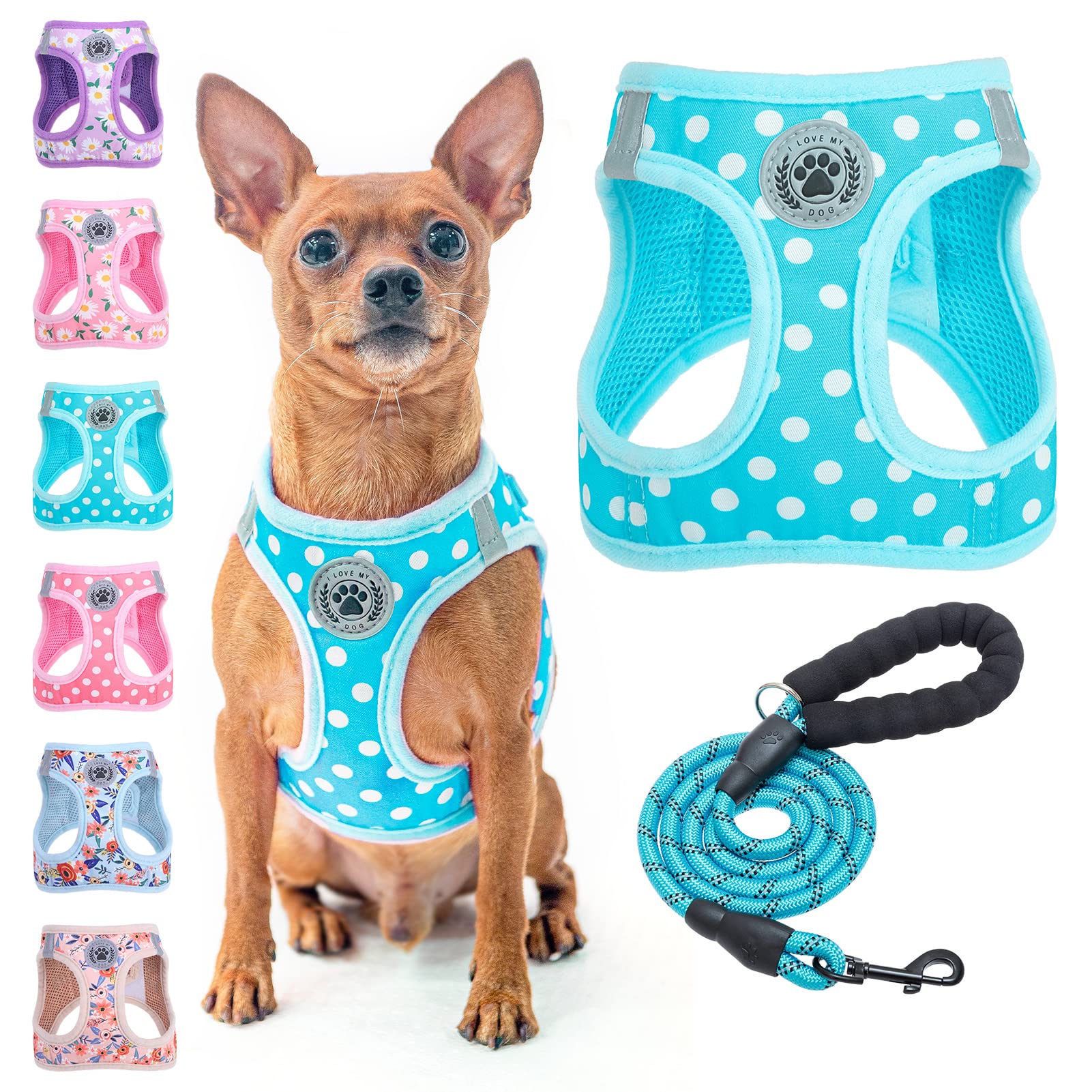 BEAUTYZOO step-in harness polka-dot pattern for easy on/off daily walks.