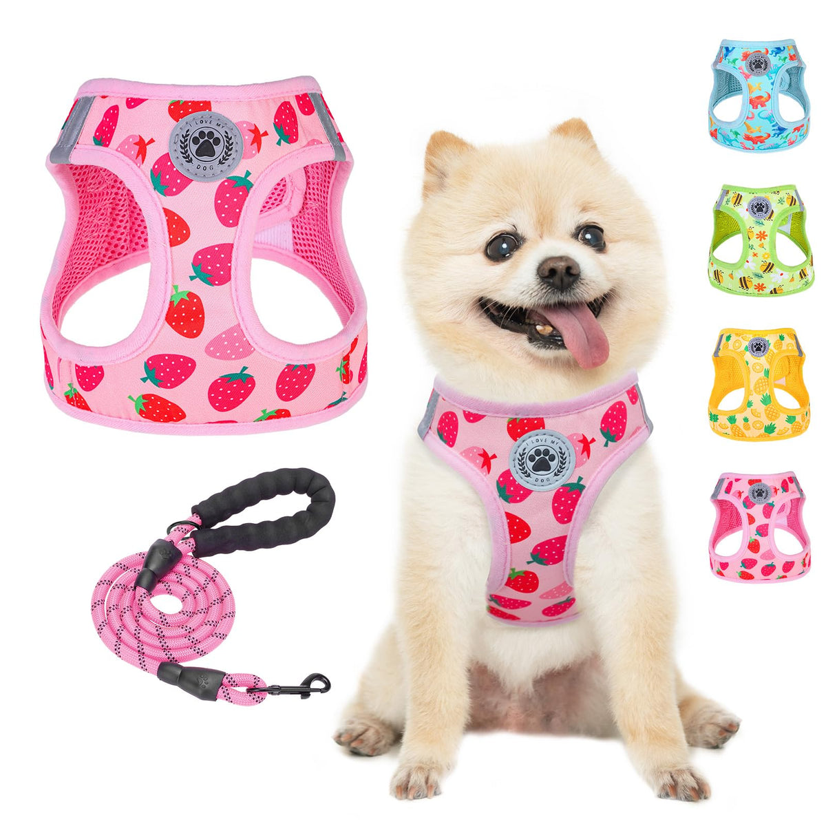 BEAUTYZOO Step-In Harness strawberry pattern for easy fit and stylish daily walks.