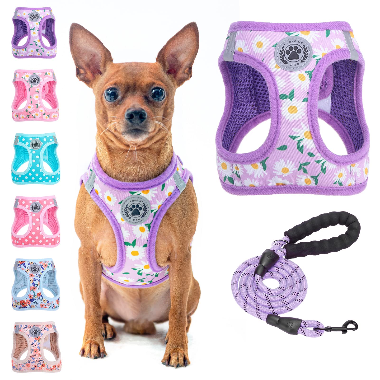 BEAUTYZOO step-in harness with floral pattern fits small dogs and cats.